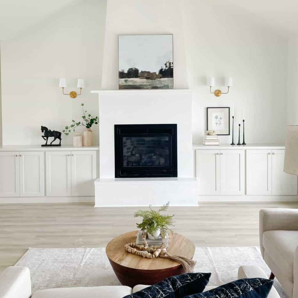 custom designed living space with fire place and couches