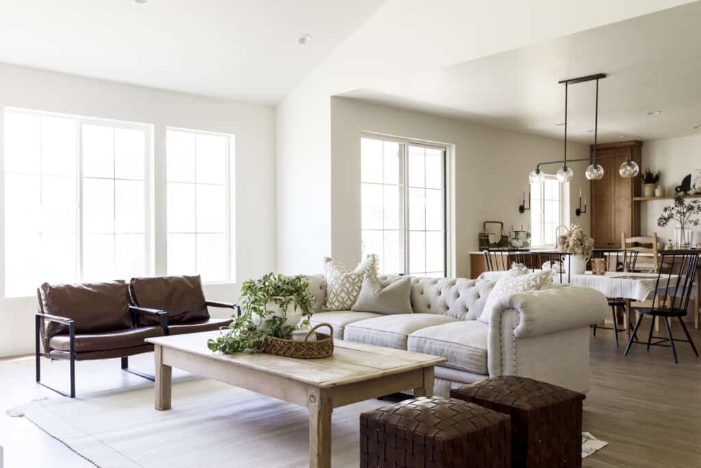 Custom built home living room and dining room
