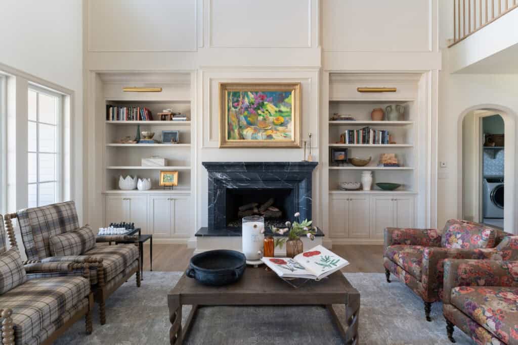 Magic Valley Parade of Homes 2025: Meg & Co house # 6 | great room with a stunning marble symmetric fireplace 