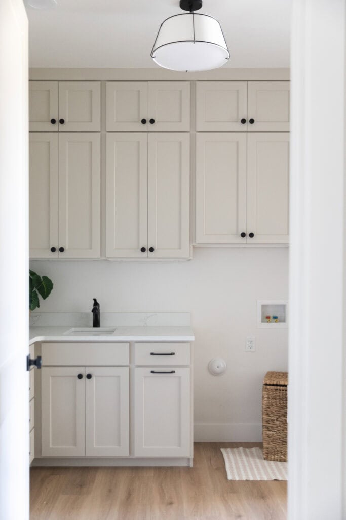 a photo of a Modern Conical Semi-Flush Mount in a new mudroom in a custom home in Twin Falls by Meg & Co