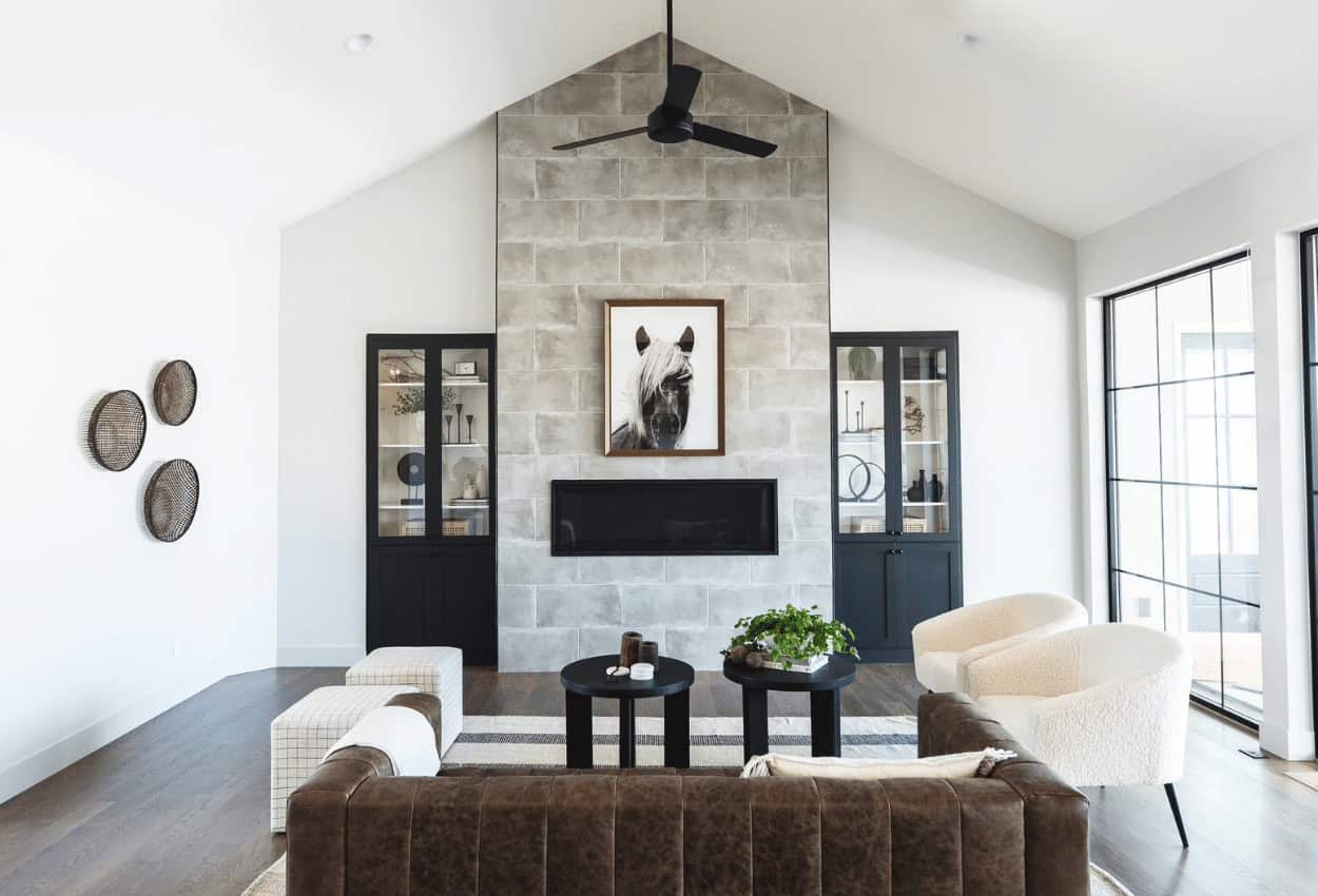 Beautiful custom living room design by Meg & Co Sun Valley Idaho Custom Home Builders.