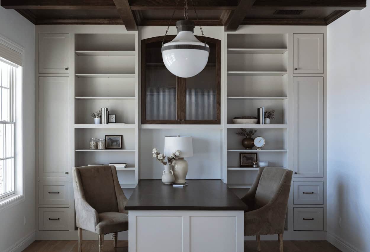 Beautiful custom office design by Meg & Co Twin Falls Idaho Custom Home Builders.